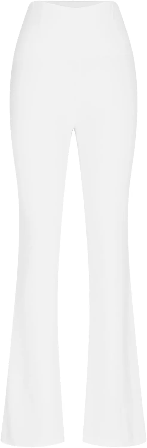 2024 Womens Stretch High Waist Leggings Regular Fitted Solid Flared Pants Active Workout Yoga Pants Seamless Trousers