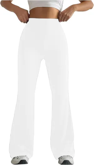 2024 Womens Stretch High Waist Leggings Regular Fitted Solid Flared Pants Active Workout Yoga Pants Seamless Trousers