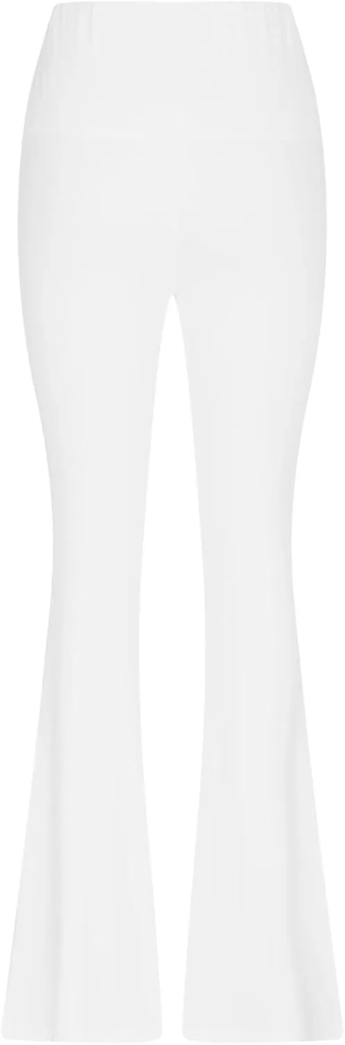 2024 Womens Stretch High Waist Leggings Regular Fitted Solid Flared Pants Active Workout Yoga Pants Seamless Trousers