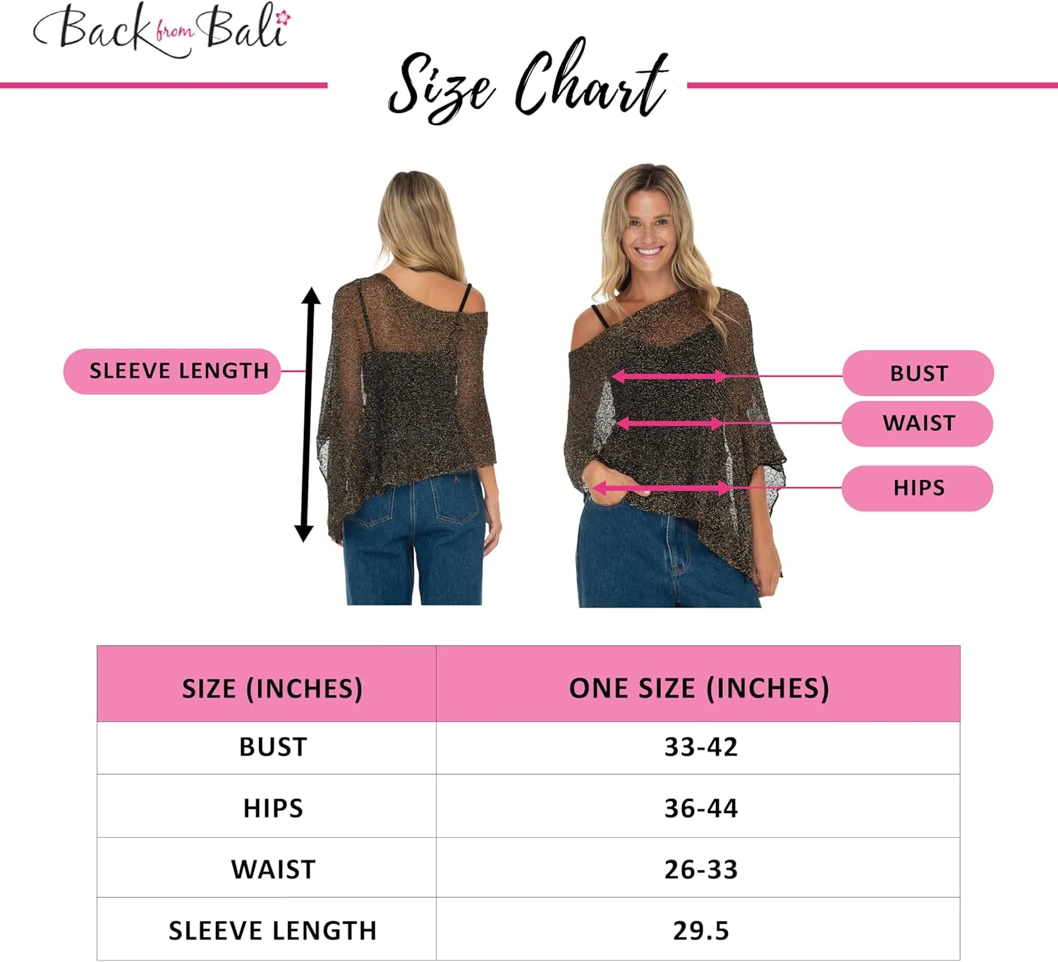 Back From Bali Womens Sheer Poncho Shrug Bolero, Lightweight Summer Shrug Pullover Sweater