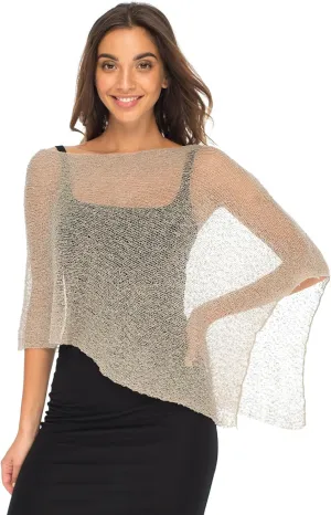 Back From Bali Womens Sheer Poncho Shrug Bolero, Lightweight Summer Shrug Pullover Sweater