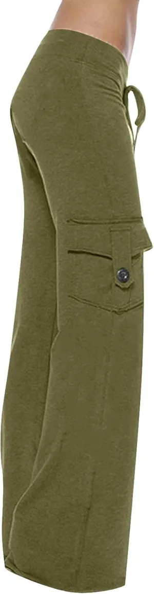 Cargo Pants Women Plus Size Wide Leg Yoga Pants High Waisted Straight Leg Lounge Trousers Flare Leggings with Pockets