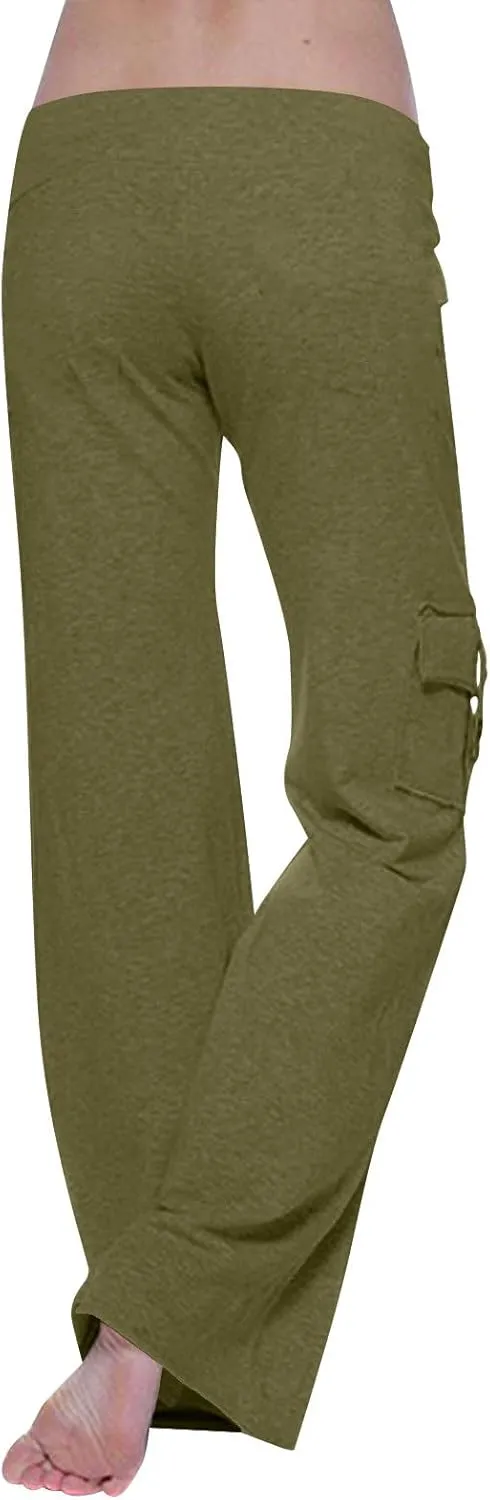 Cargo Pants Women Plus Size Wide Leg Yoga Pants High Waisted Straight Leg Lounge Trousers Flare Leggings with Pockets
