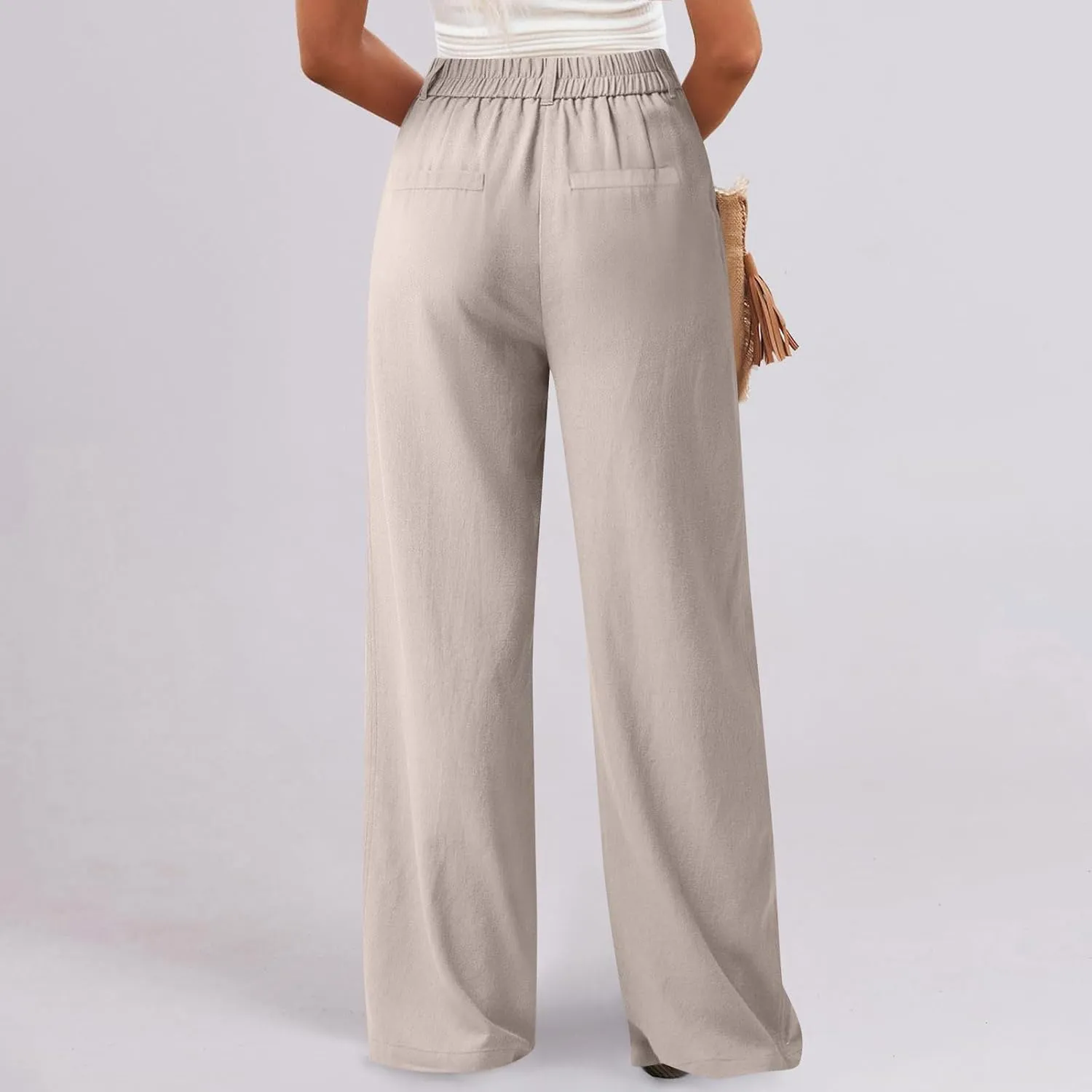 fanmpghleoo Dress Pants Women High Waisted Straight Wide Leg Linen Pants Summer Business Casual Linen Trousers with Pockets