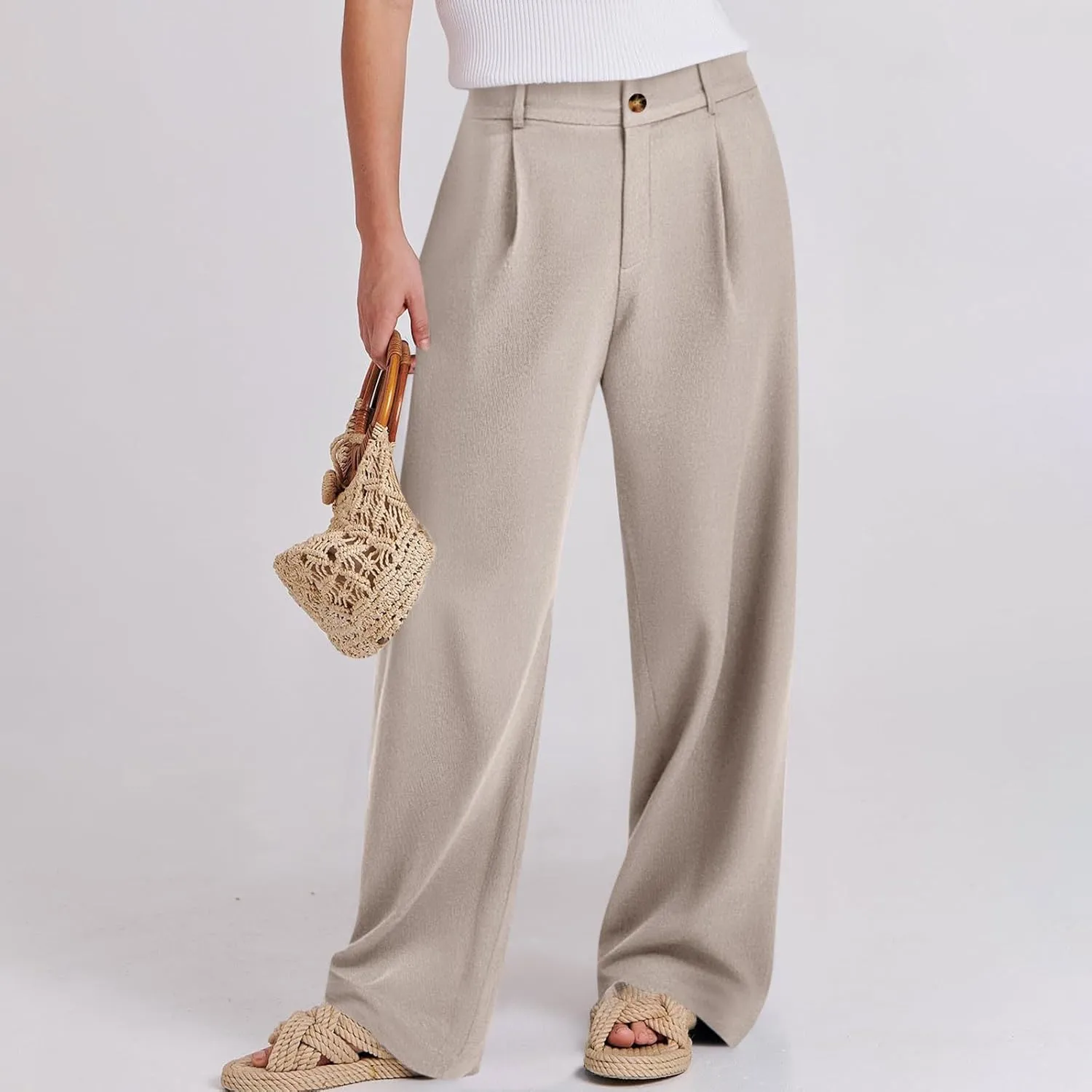 fanmpghleoo Dress Pants Women High Waisted Straight Wide Leg Linen Pants Summer Business Casual Linen Trousers with Pockets