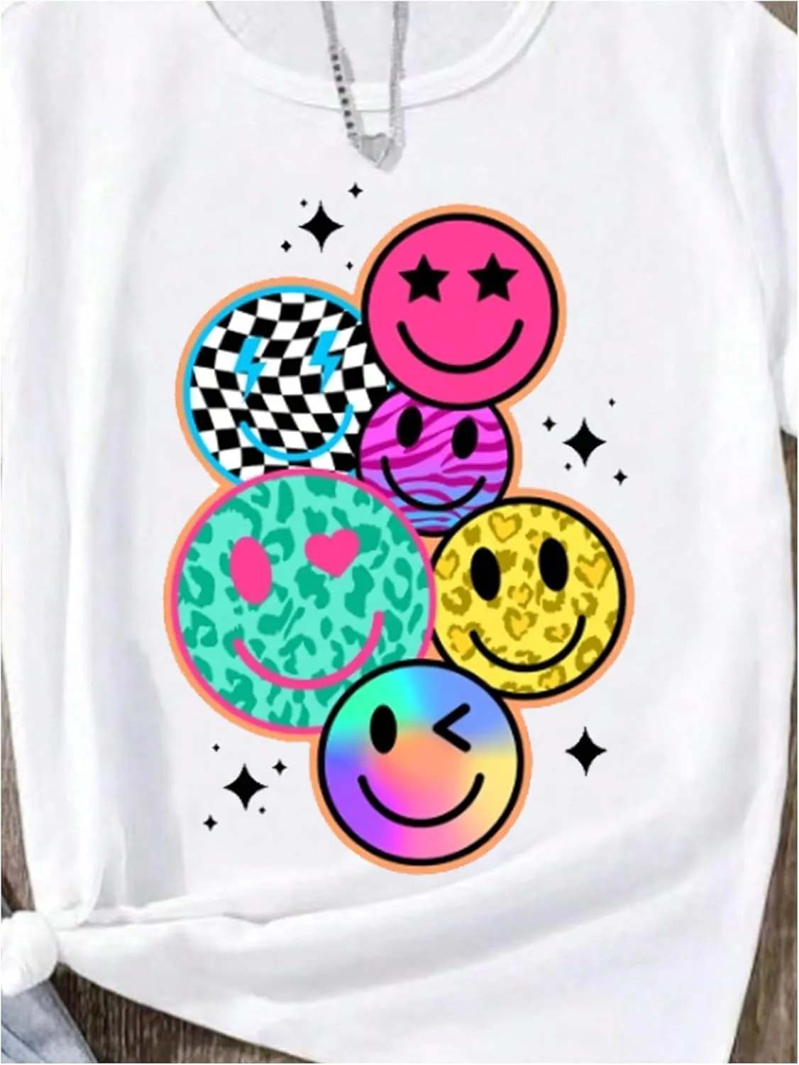 Floerns Girl's Smiling Face Graphic Crew Neck T Shirt Short Sleeve Casual Cute Tee Top