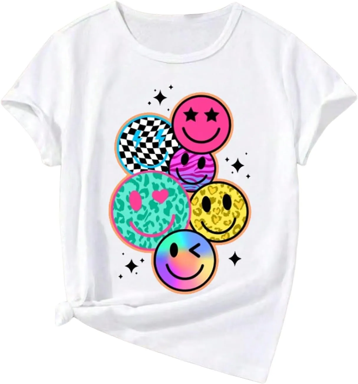 Floerns Girl's Smiling Face Graphic Crew Neck T Shirt Short Sleeve Casual Cute Tee Top