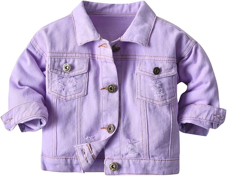 IDOPIP Toddler Kid Baby Boys Girls Denim Jacket Long Sleeve Button Down Jeans Coat Cowboy Overcoat Hoodie Casual Outwear