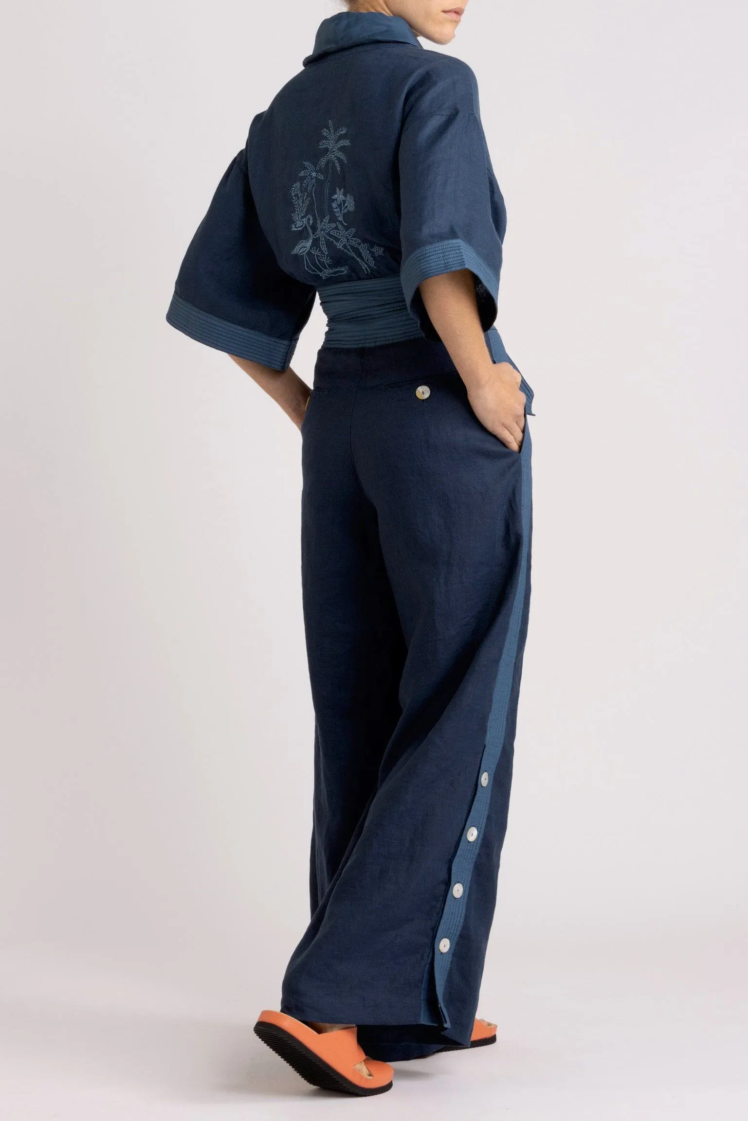 Isadora Embroidered Linen & Silk Wrap Top