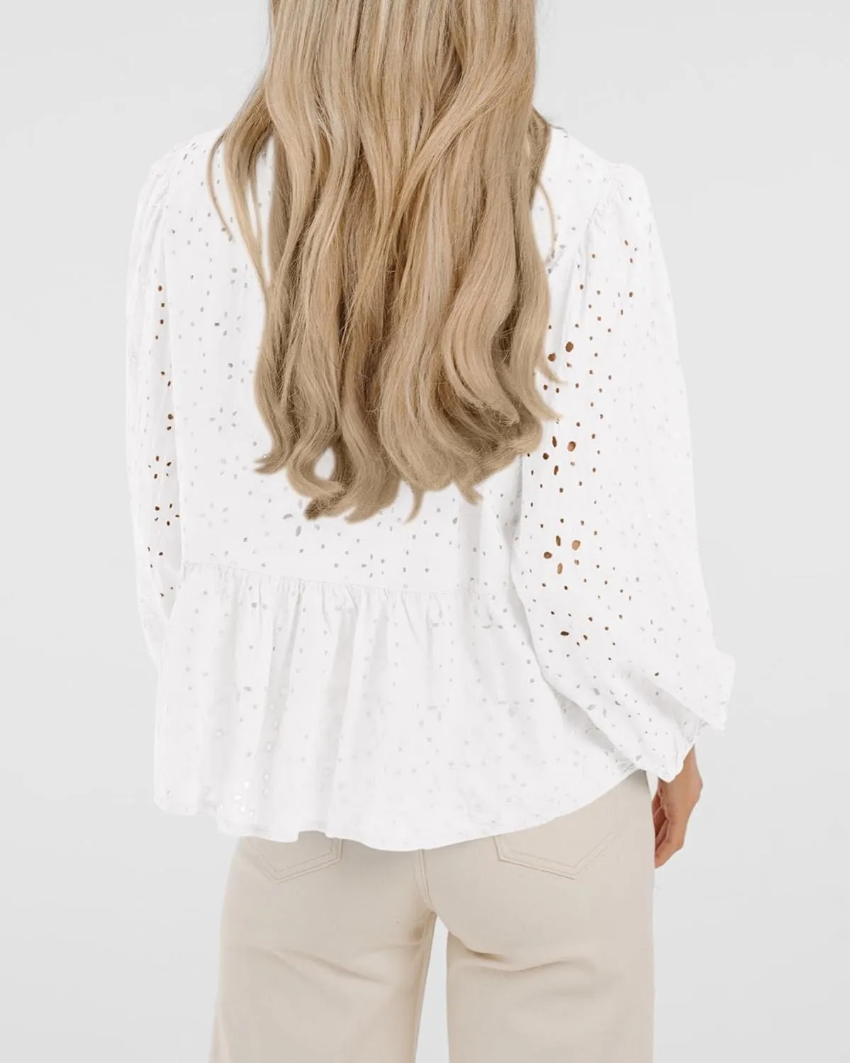 KIRUNDO Womens Tops Casual Dressy Tie Front Bow Puff Sleeve Eyelet Peplum Babydoll Cute Shirts 2025 Spring Trendy Blouse