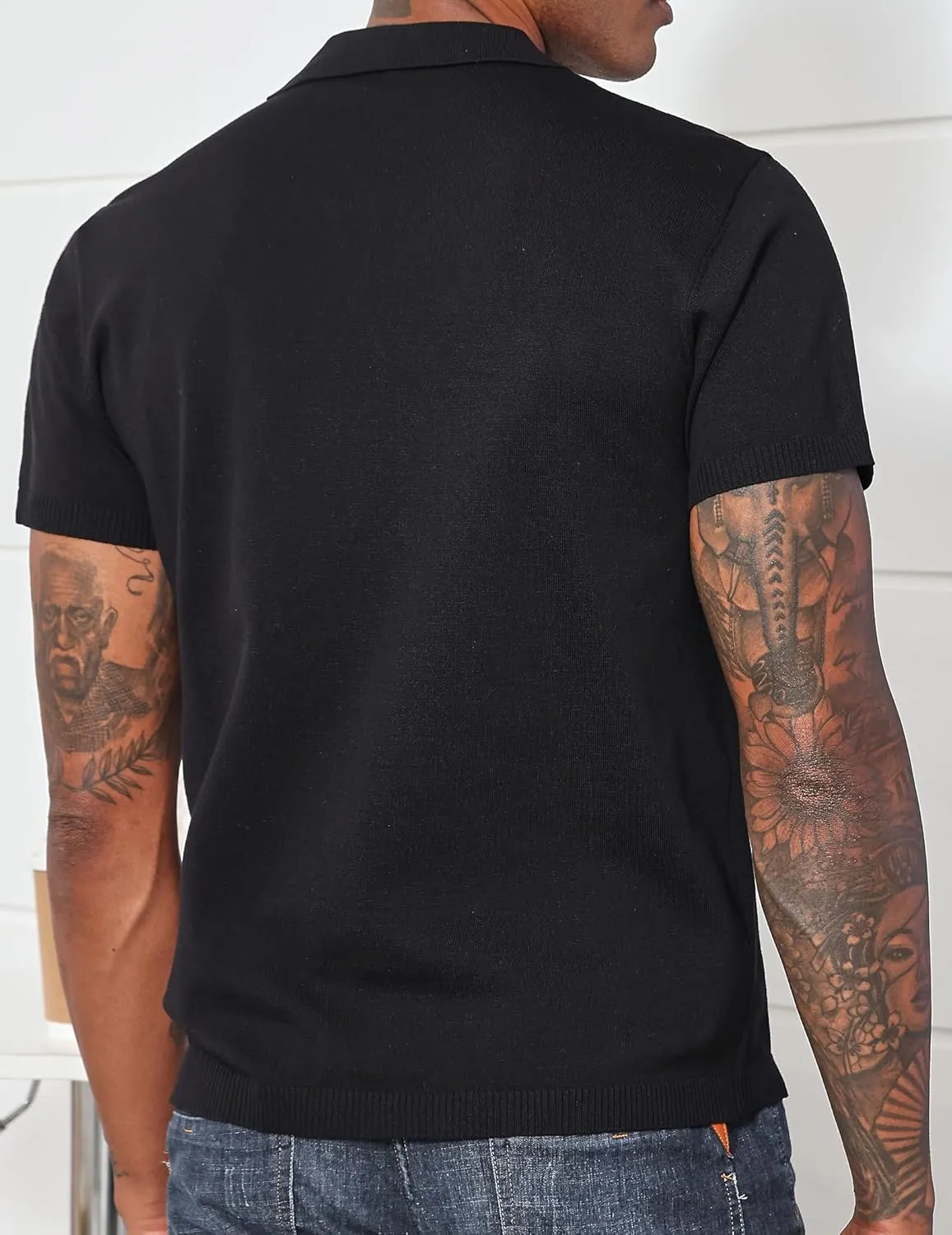Men's Casual Zipper Polo Shirts Regular Fit Short Sleeve Knitting Shirts Stretchy Golf Shirts