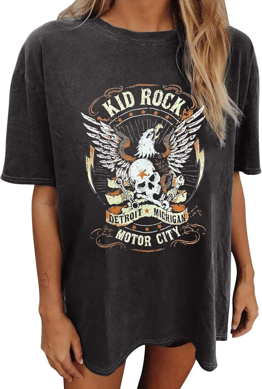 Oversized Rock Band T-Shirt Women Country Music Shirt Tops Nashville Music City Tshirt Vintage Guitar Wings Graphic Tees