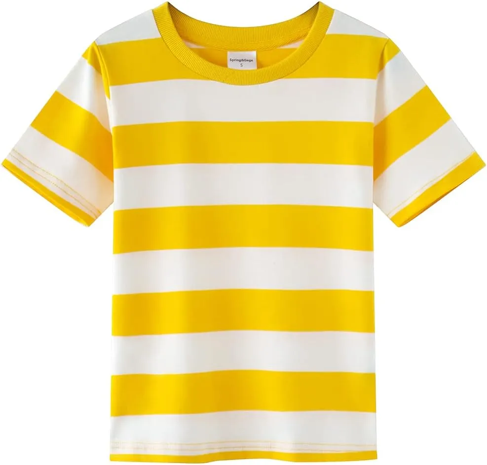 Spring&Gege Boys Short Sleeve Striped Cotton Crew Neck T-Shirt