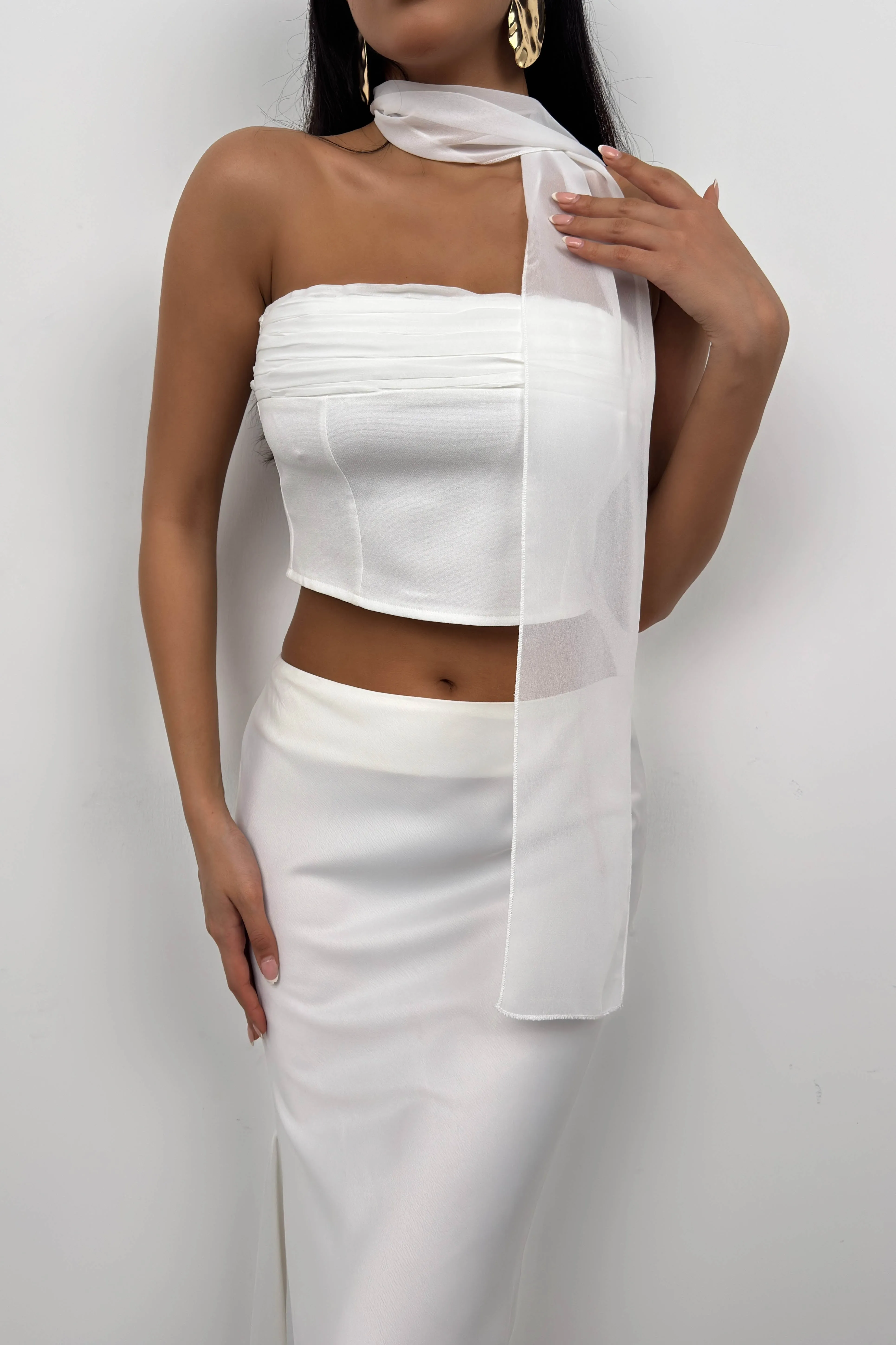 Strapless Crop Top With Shawl