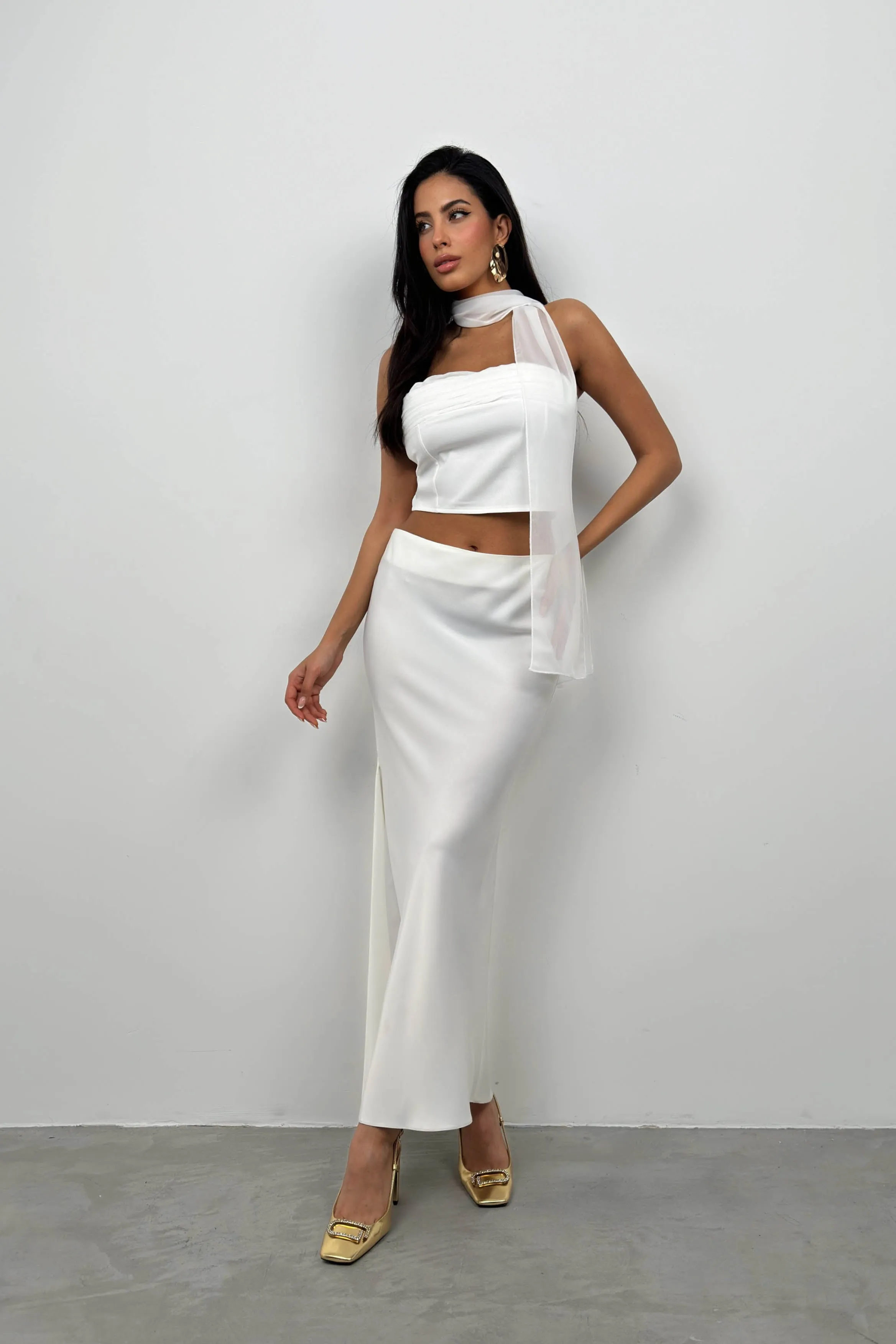 Strapless Crop Top With Shawl
