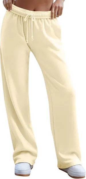 Sweatpants for Women Lightweight High Waisted Wide Leg Lounge Pants Interior Drawstring Athletic Joggers with Pockets