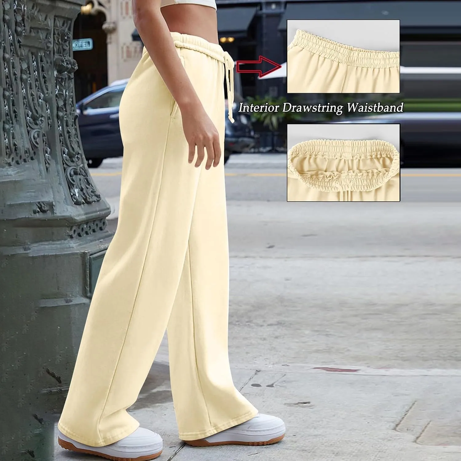 Sweatpants for Women Lightweight High Waisted Wide Leg Lounge Pants Interior Drawstring Athletic Joggers with Pockets
