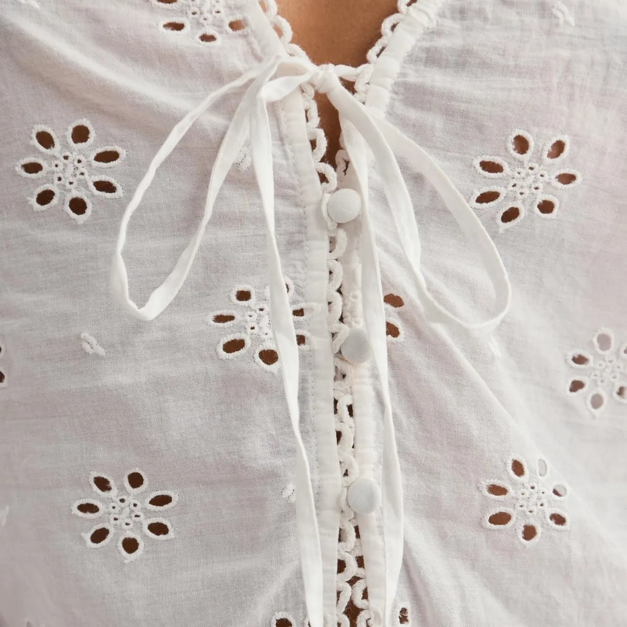 Women Tie Front Blouse Top Long Sleeve Eyelet Embroidered Hollow Out Beach Cropped Shirt Tops