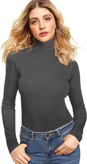 Women's Basic Turtleneck Long Sleeve T-Shirt Plain Fitted Slim Cotton Tops