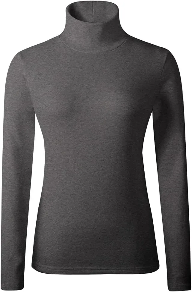 Women's Basic Turtleneck Long Sleeve T-Shirt Plain Fitted Slim Cotton Tops