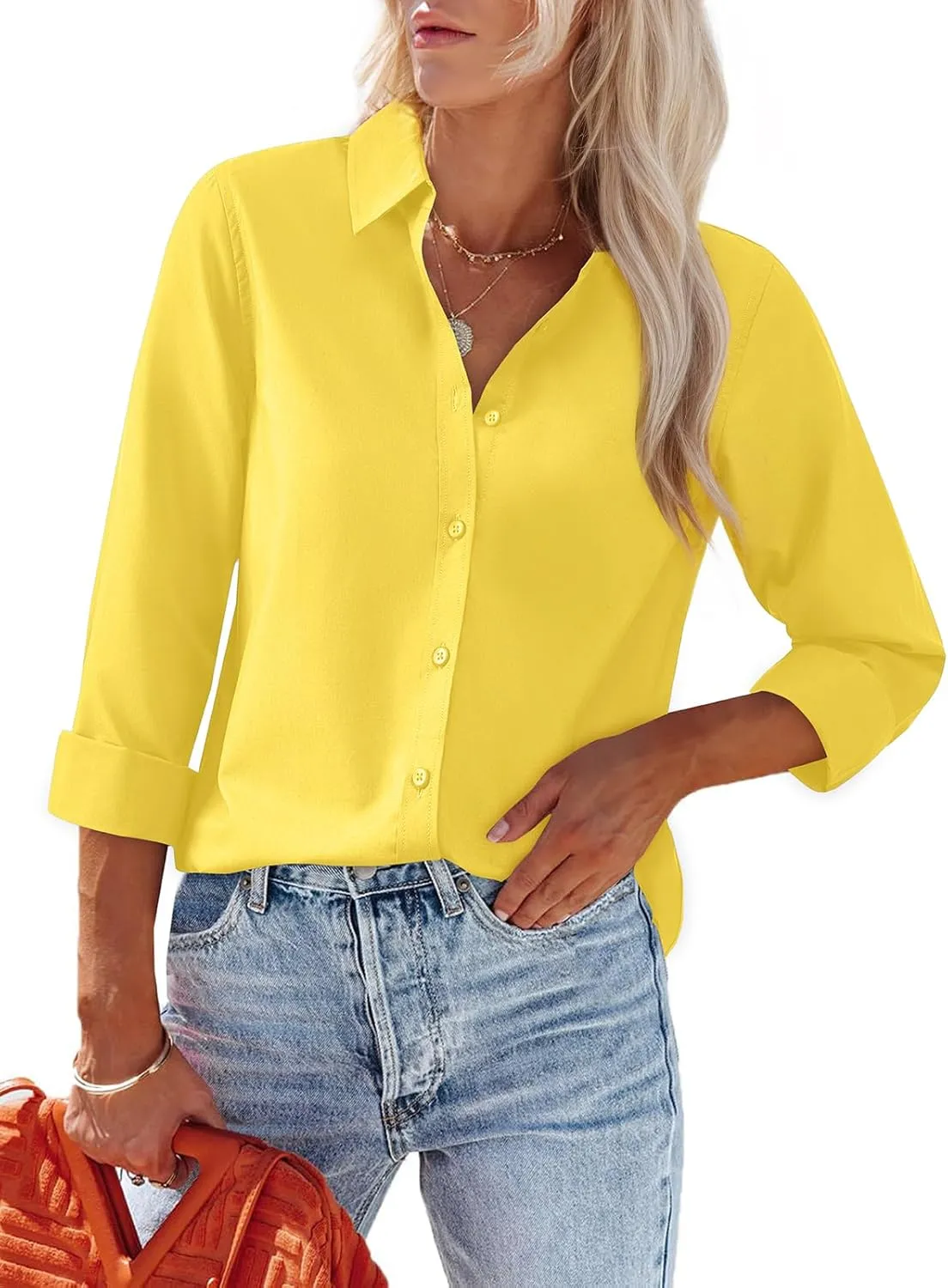 Women's Button Down Shirts Fitted Dress Shirts Collared Long Sleeve Wrinkle Free Blouse Formal Office Work Tunic Tops