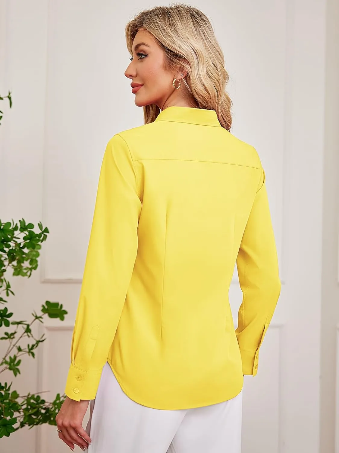 Women's Button Down Shirts Fitted Dress Shirts Collared Long Sleeve Wrinkle Free Blouse Formal Office Work Tunic Tops