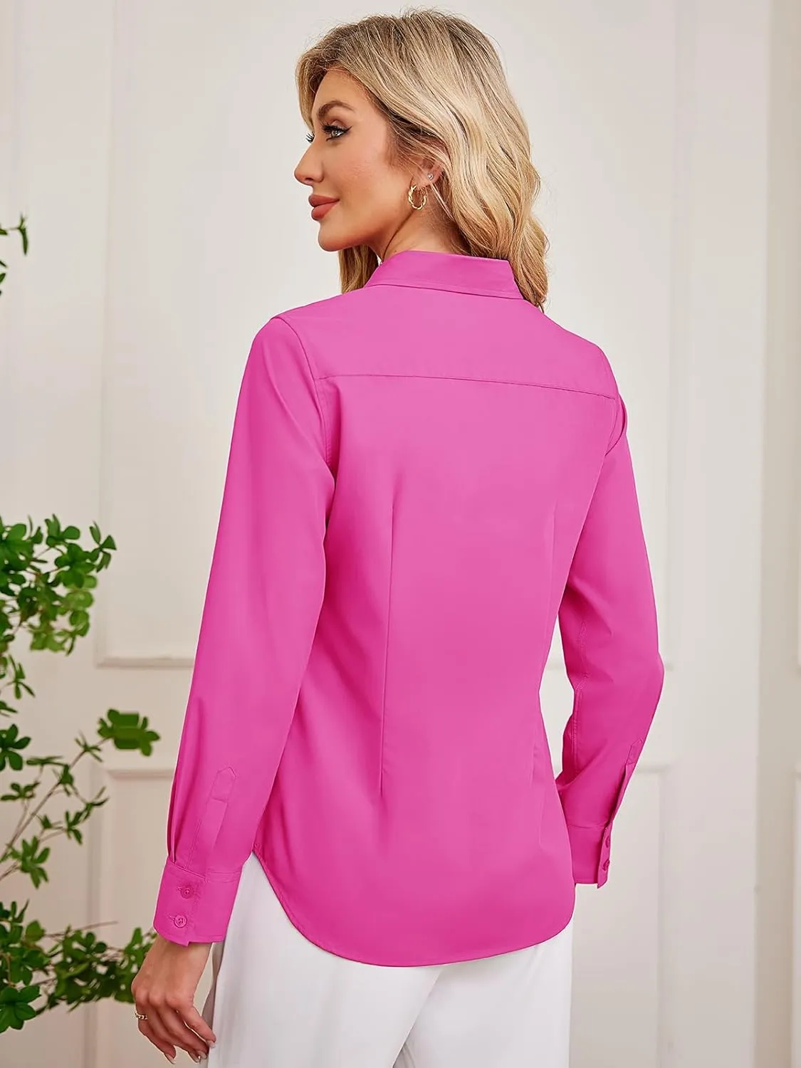 Women's Button Down Shirts Fitted Dress Shirts Collared Long Sleeve Wrinkle Free Blouse Formal Office Work Tunic Tops