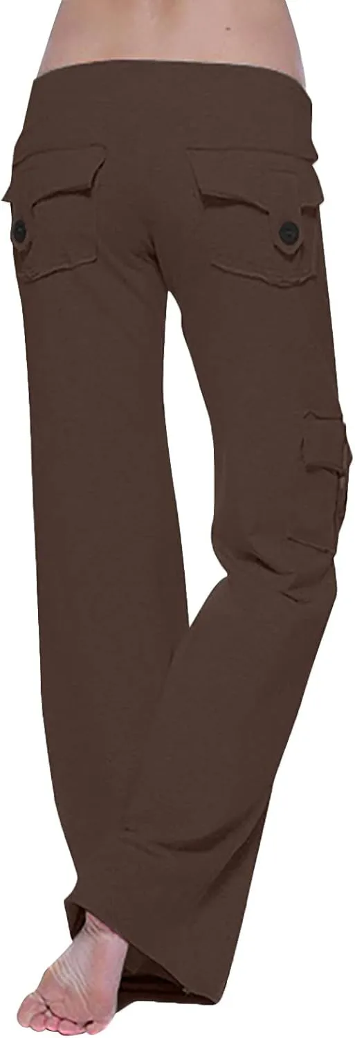 Womens Wide Leg Yoga Pants Cargo Wide Leg Yoga Trouser Plus Size Flare Bootcut Leggings with Pockets