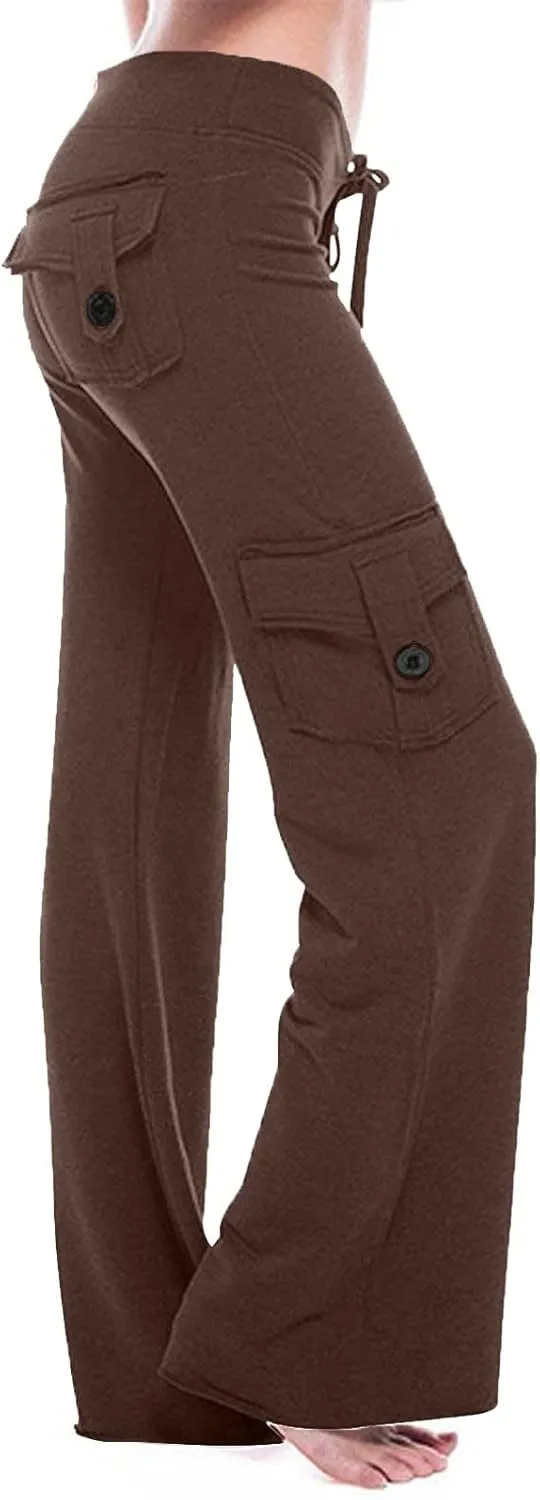 Womens Wide Leg Yoga Pants Cargo Wide Leg Yoga Trouser Plus Size Flare Bootcut Leggings with Pockets