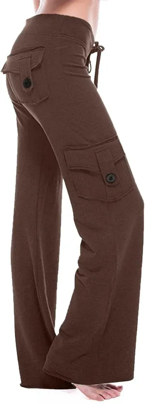 Womens Wide Leg Yoga Pants Cargo Wide Leg Yoga Trouser Plus Size Flare Bootcut Leggings with Pockets